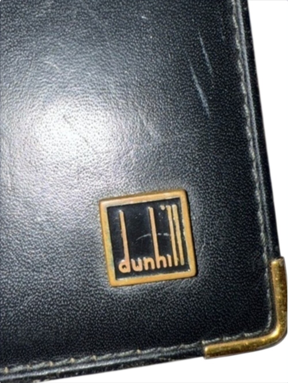 Dunhill Black Leather Wallet with Gold Corner Accent